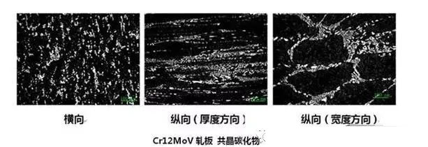 Cr12MoV軋板不同方向共晶碳化物的形態(tài)的金相圖